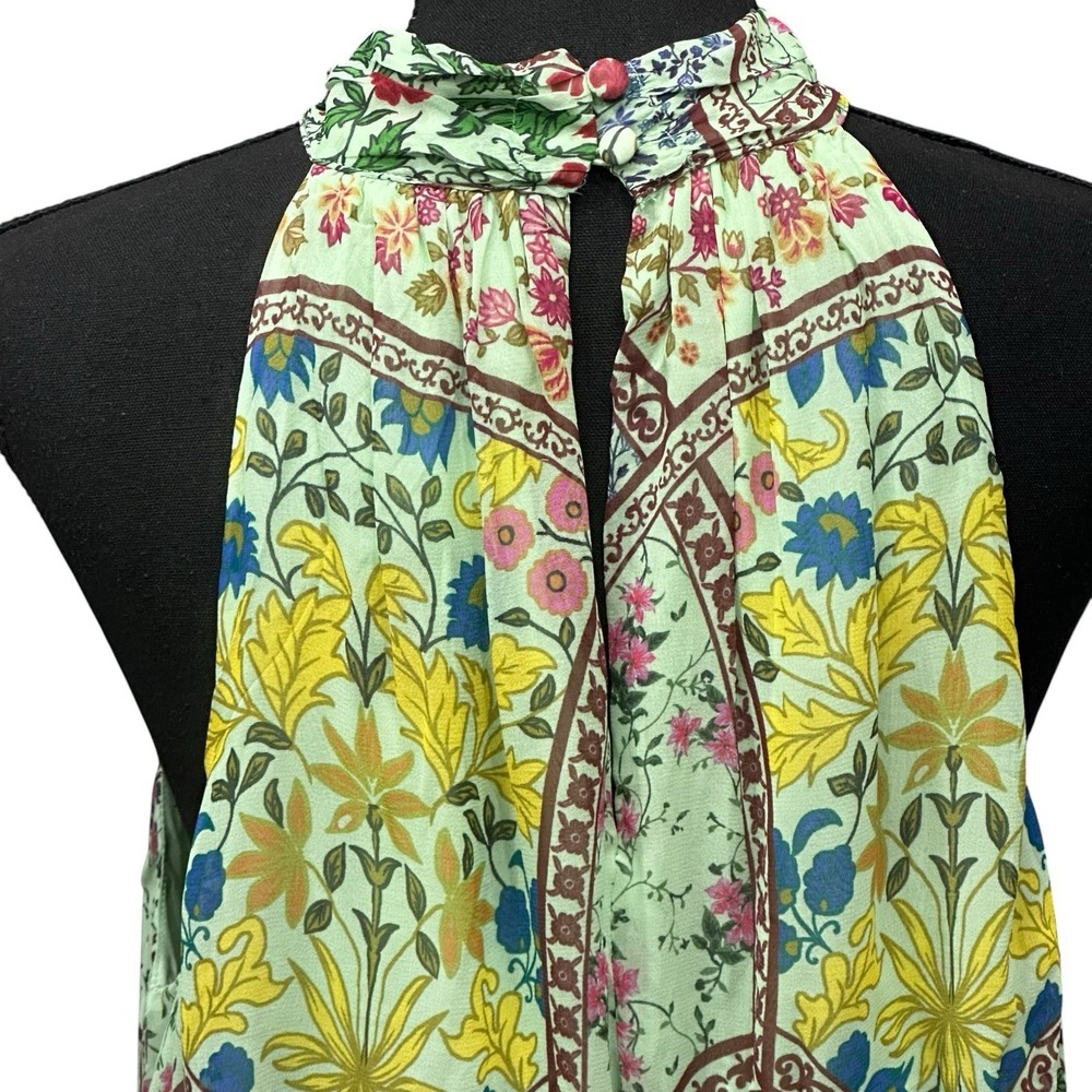 Anthropologie The Somerset Halter Maxi Dress Size XL Green Floral Smocked Tiered - Picture 6 of 14